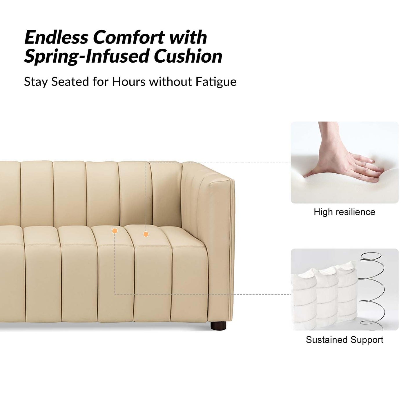 HULALA HOME 83" Genuine Leather Sofa, Sofa Leather for Living Room, 3 Seater Sofa Couch Top Layer Leather Large Sofa Furniture with Channel Tufted Seat Back & Square Arms (Camel)