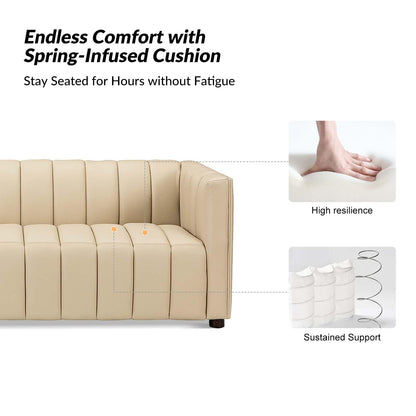 HULALA HOME 83" Genuine Leather Sofa, Sofa Leather for Living Room, 3 Seater Sofa Couch Top Layer Leather Large Sofa Furniture with Channel Tufted Seat Back & Square Arms (Camel)