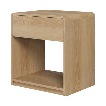 Bedside Table Set With Storage Drawers And Open Shelves, Compact With Rounded Corners (Set of 2) - Oak