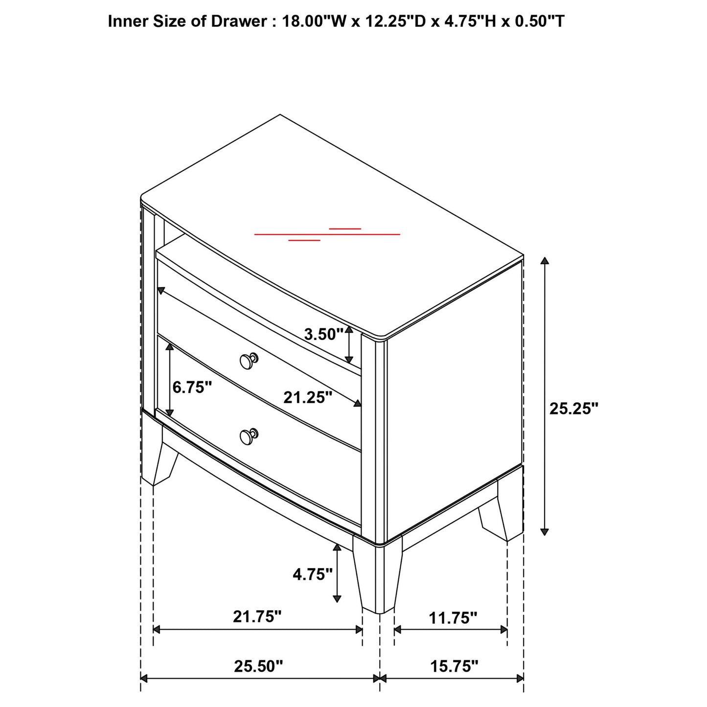 Menlo - 2 Drawer Nightstand - Pine Wood