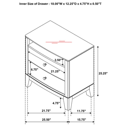 Menlo - 2 Drawer Nightstand - Pine Wood