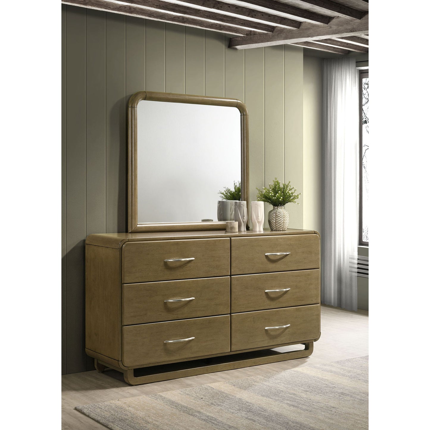 Bernardo - 6 Drawer Dresser And Mirror With Rounded Corners - Nutmeg Brown