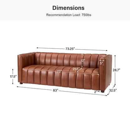 HULALA HOME 83" Genuine Leather Sofa, Sofa Leather for Living Room, 3 Seater Sofa Couch Top Layer Leather Large Sofa Furniture with Channel Tufted Seat Back & Square Arms (Camel)