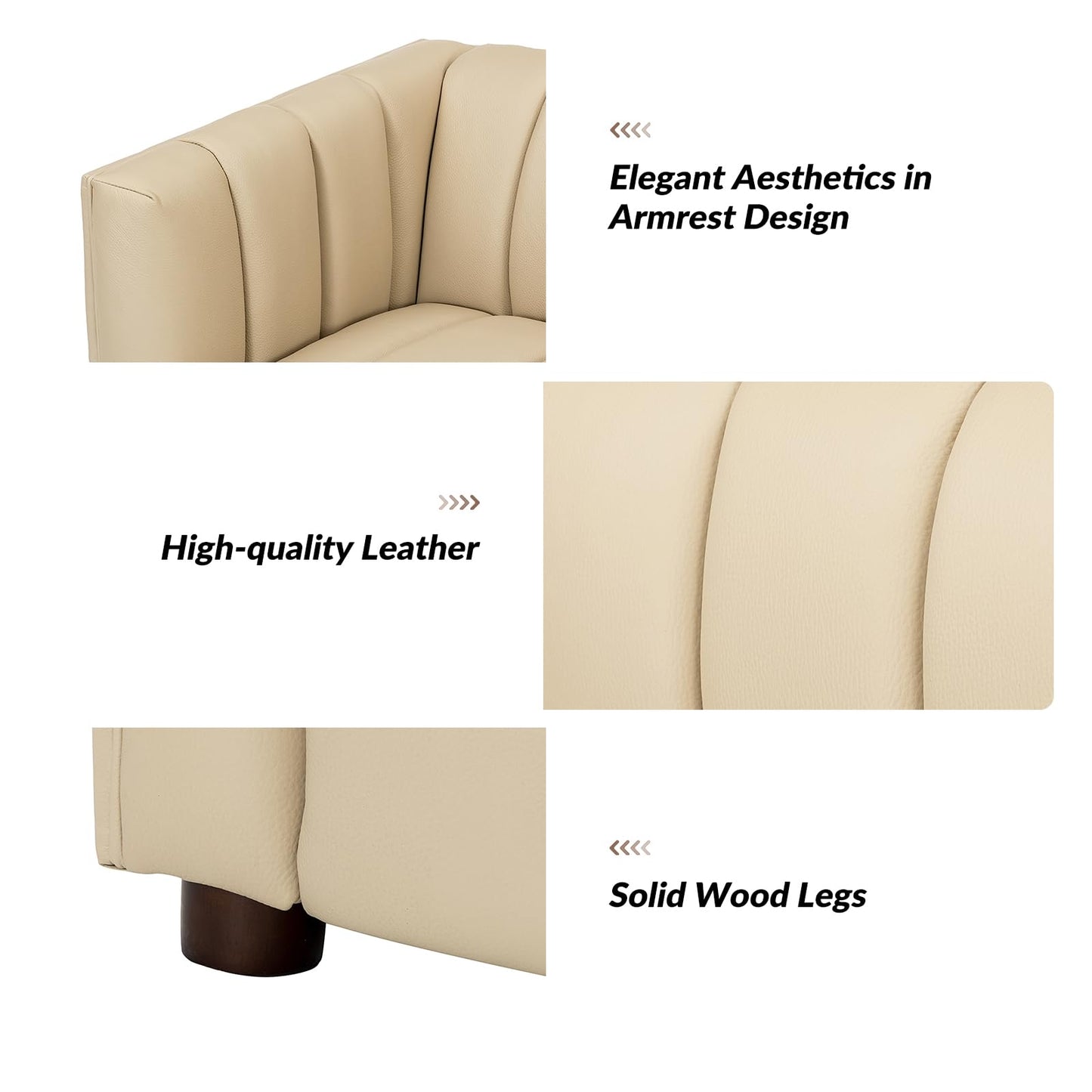 HULALA HOME 83" Genuine Leather Sofa, Sofa Leather for Living Room, 3 Seater Sofa Couch Top Layer Leather Large Sofa Furniture with Channel Tufted Seat Back & Square Arms (Camel)