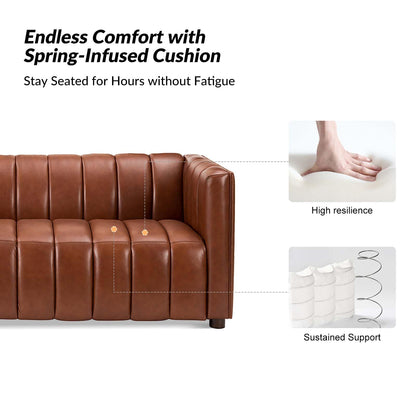 HULALA HOME 83" Genuine Leather Sofa, Sofa Leather for Living Room, 3 Seater Sofa Couch Top Layer Leather Large Sofa Furniture with Channel Tufted Seat Back & Square Arms (Camel)