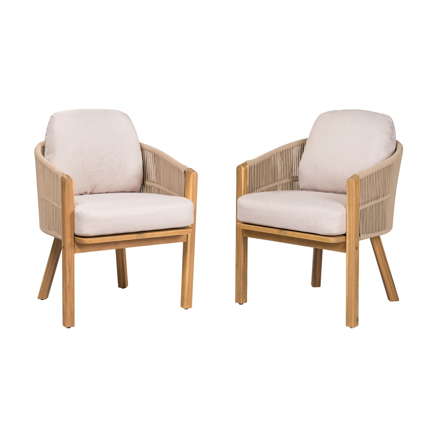 Grotta - Outdoor Dining Arm Chair (Set of 2) - Teak / Beige