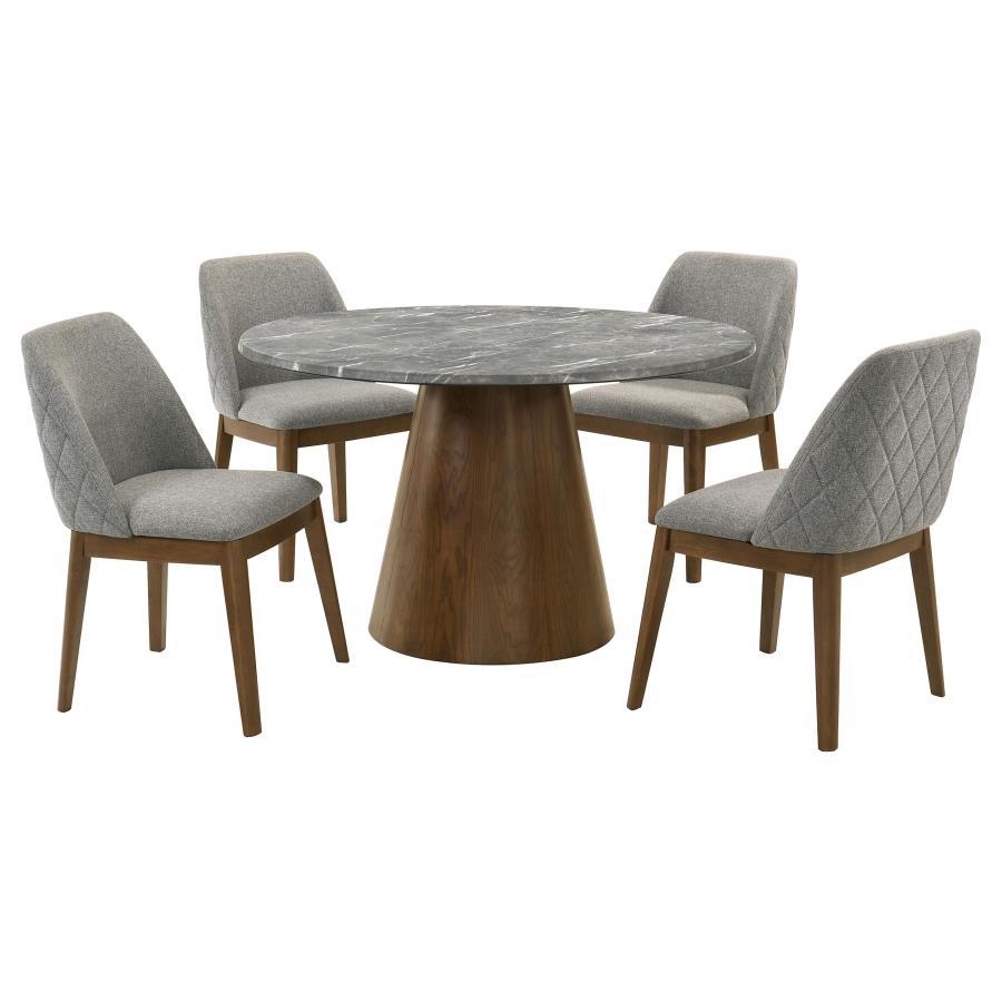 Franklin - 5 Piece Round Dining Table Set - Gray And Dark Oak