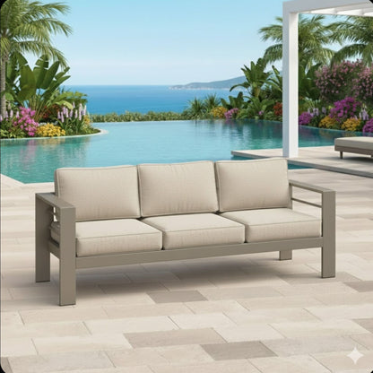 All-Weather Patio Sofa With Cushions, 3 Seat Outdoor Couch