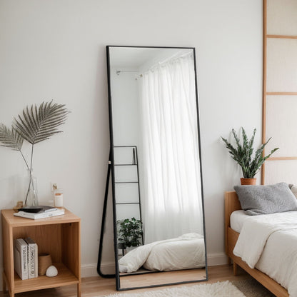 Floor Mirror Full Length Mirror Ultra Thin Aluminum Alloy Frame Modern Style Standing / Hanging Mirror Wall Mounted - Black