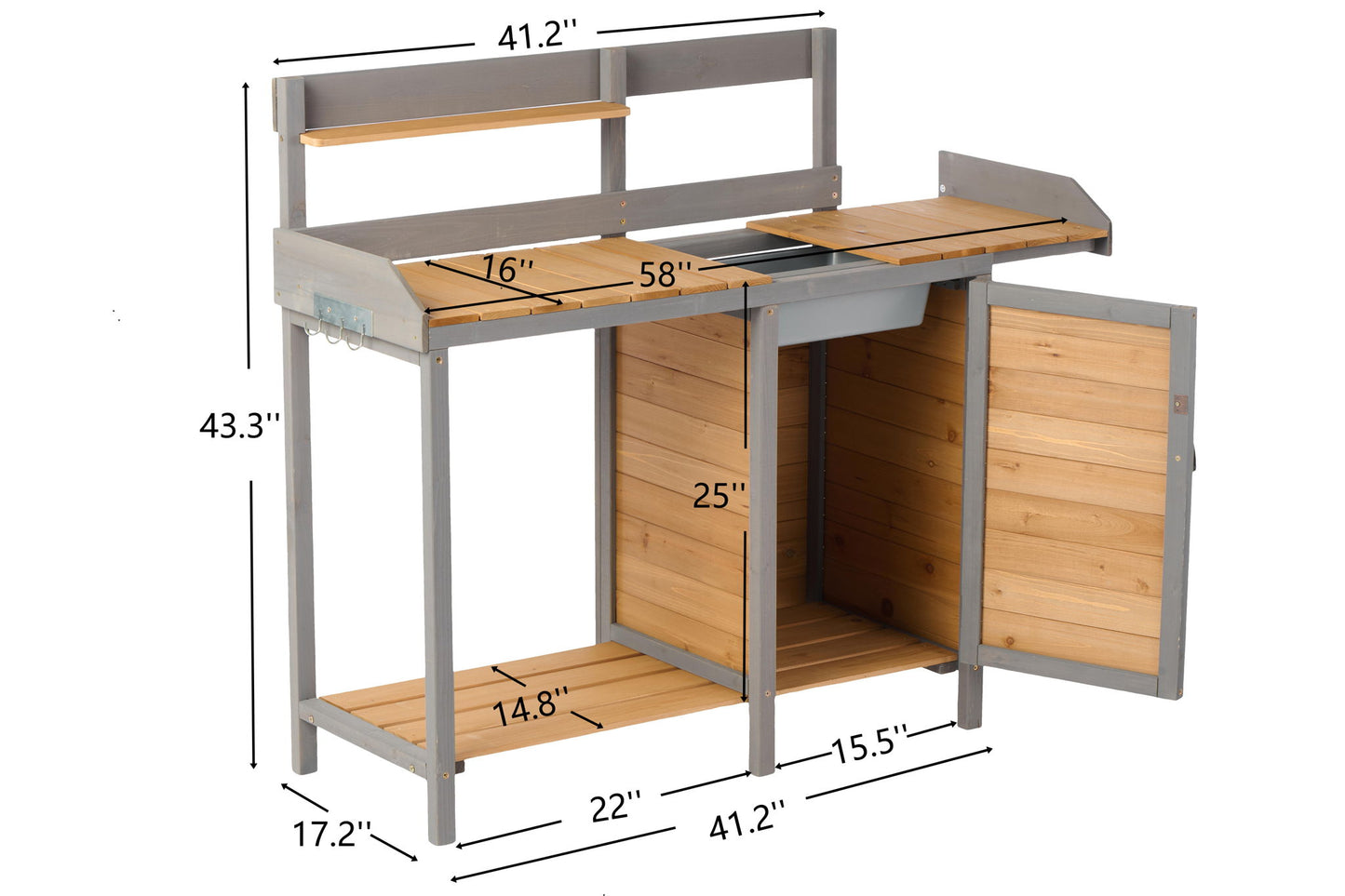 Outdoor Potting - Bench, Workstation Table With Cabinet For Backyard Garden Supplies - Brown / Gray