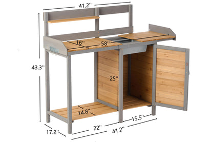 Outdoor Potting - Bench, Workstation Table With Cabinet For Backyard Garden Supplies - Brown / Gray