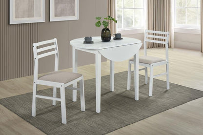 Bucknell - 3 Piece Round Drop Leaf Dining Table Set - White