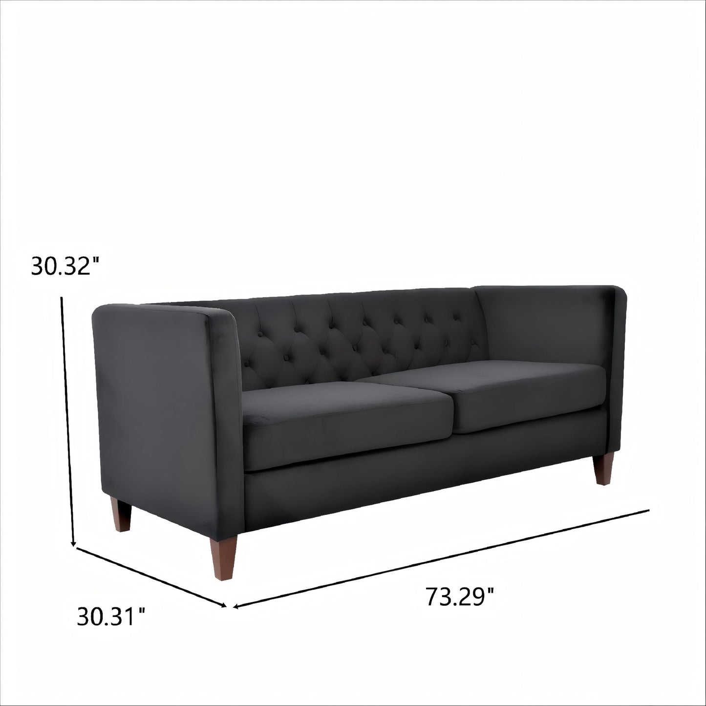 Button Tufted Loveseat, 2 Seater With Square Arm Couch For Living Room - Black
