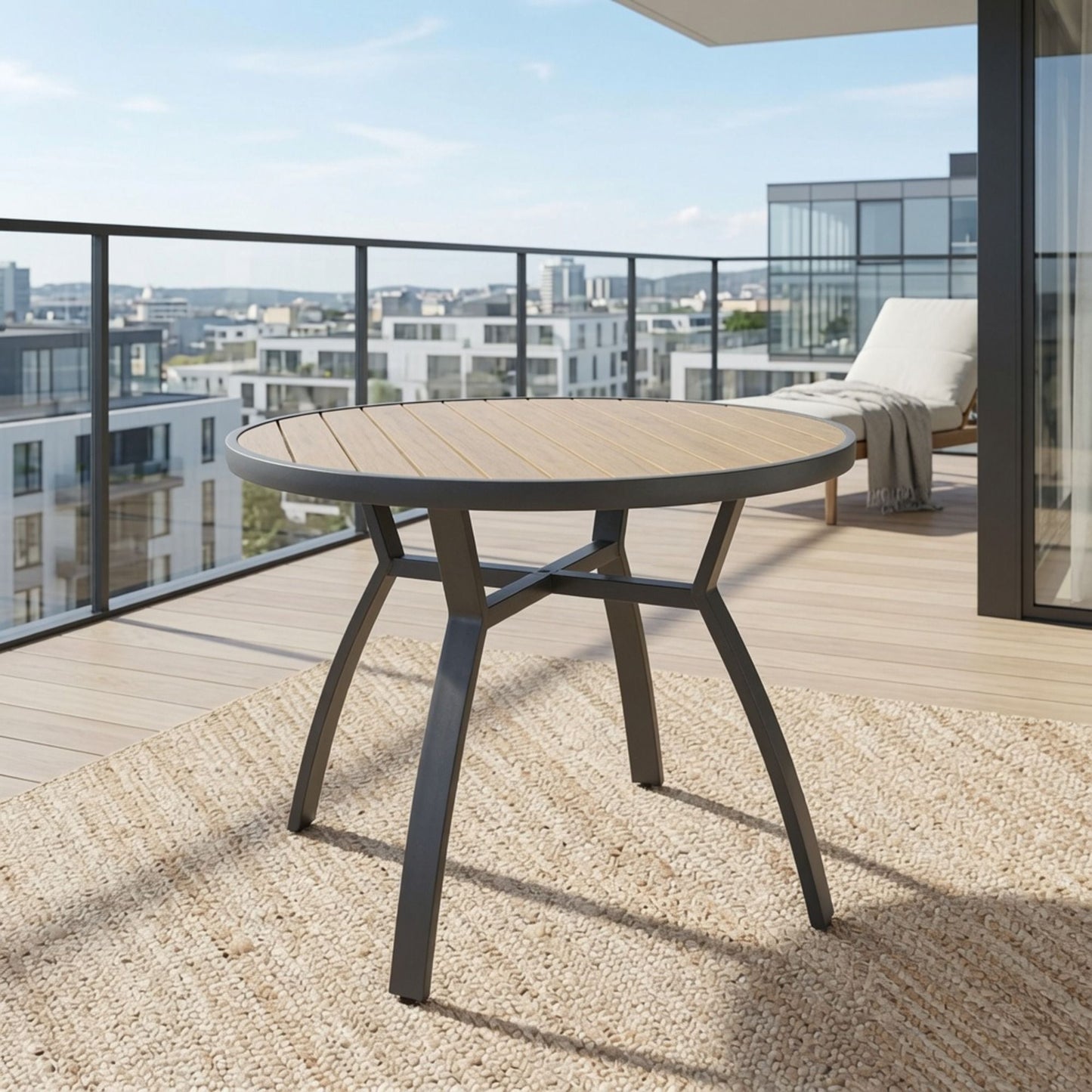 Outdoor Round Patio Table With Slatted Top - Gray