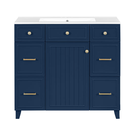 Bathroom Vanity With Ceramic Sink, Soft Close Doors, Adjustable Shelves