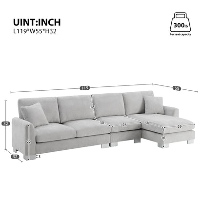 Modern Oversized Sectional Sofa, L-Shaped Luxury Couch Set With 2 Free Pillows, 5 Seat Chenille Indoor Furniture With Chaise For Living Room