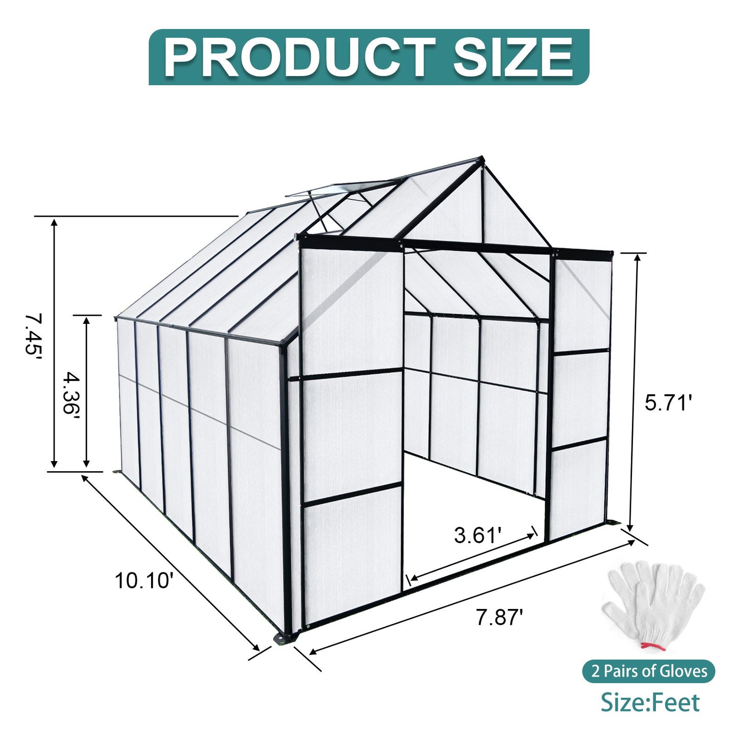 Double Door Polycarbonate Greenhouse Raised Base And Anchor Aluminum Heavy Duty Walk In Greenhouses For Outdoor Backyard In All Season