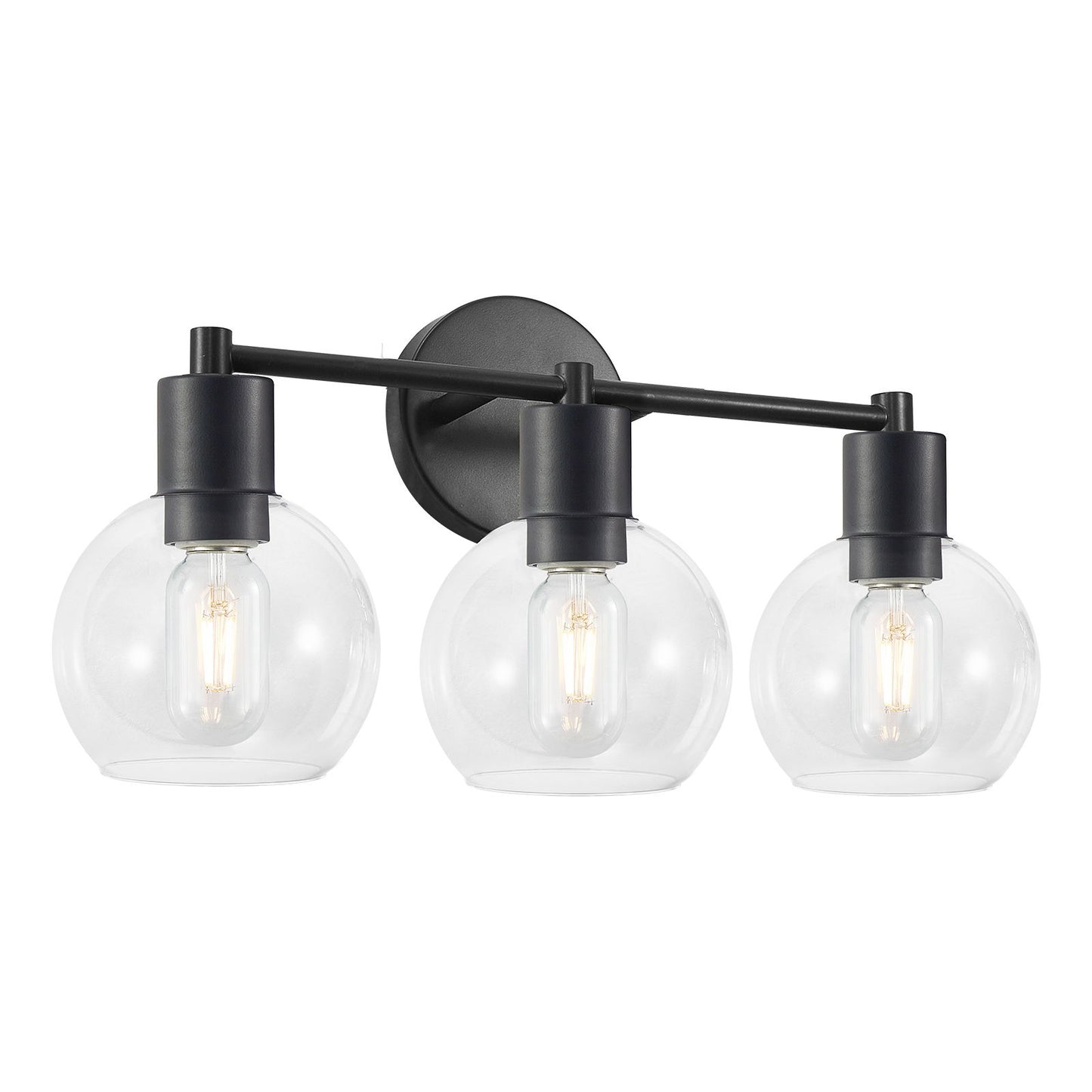 3 Light Globe Bathroom Vanity Light With Clear Glass Shades - Black