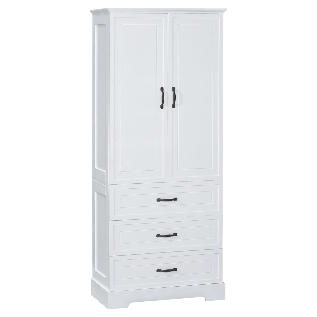 Tall Bathroom Storage Cabinet With 2 Doors And Drawers, Adjustable Shelf - White