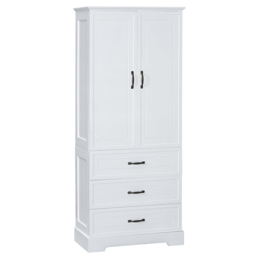 Tall Bathroom Storage Cabinet With 2 Doors And Drawers, Adjustable Shelf - White