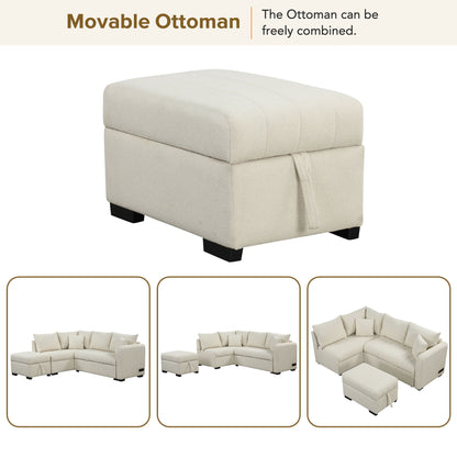 L-Shaped Sectional Pull Out Sofa Bed Sleeper Sofa With Two USB Ports, Two Power Sockets And A Movable Storage Ottoman