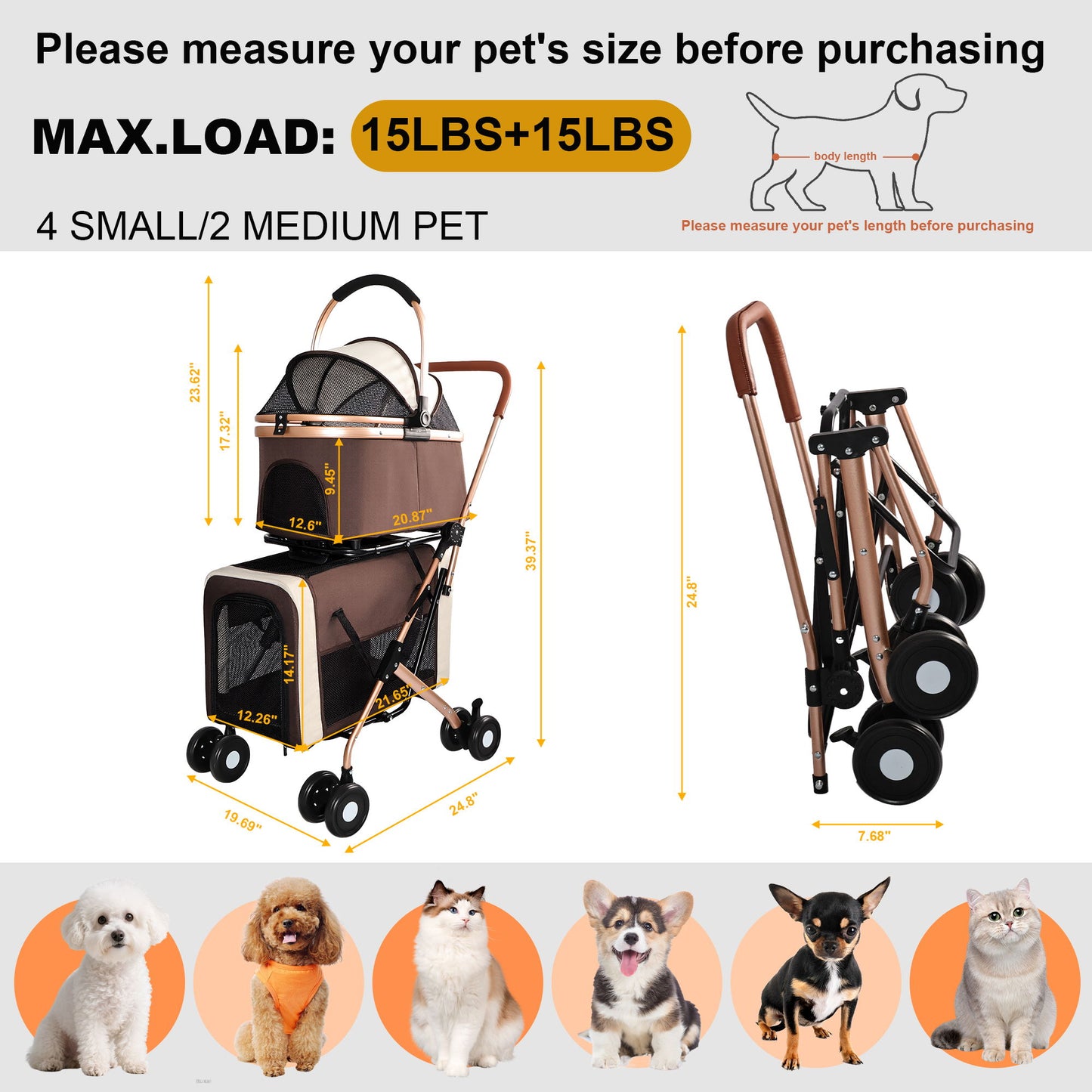 Double Pet Stroller For Dogs And Cats