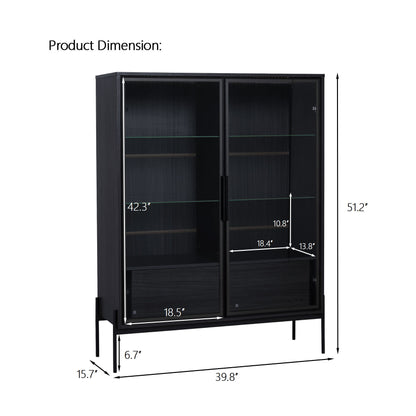 Modern Minimalist Style LED Curio Cabinet With Tempered Glass Door, Metal Legs