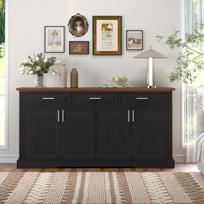 Fluted Sideboard Buffet Cabinet With 4 Doors And 3 Drawers
