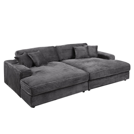 Hilde - 108" Chaise With 2 Pillows - Dark Gray Corduroy