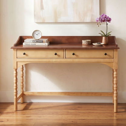Writing Desk With 2 Storage Drawers, Workstation For Living Room - Brown / Natural