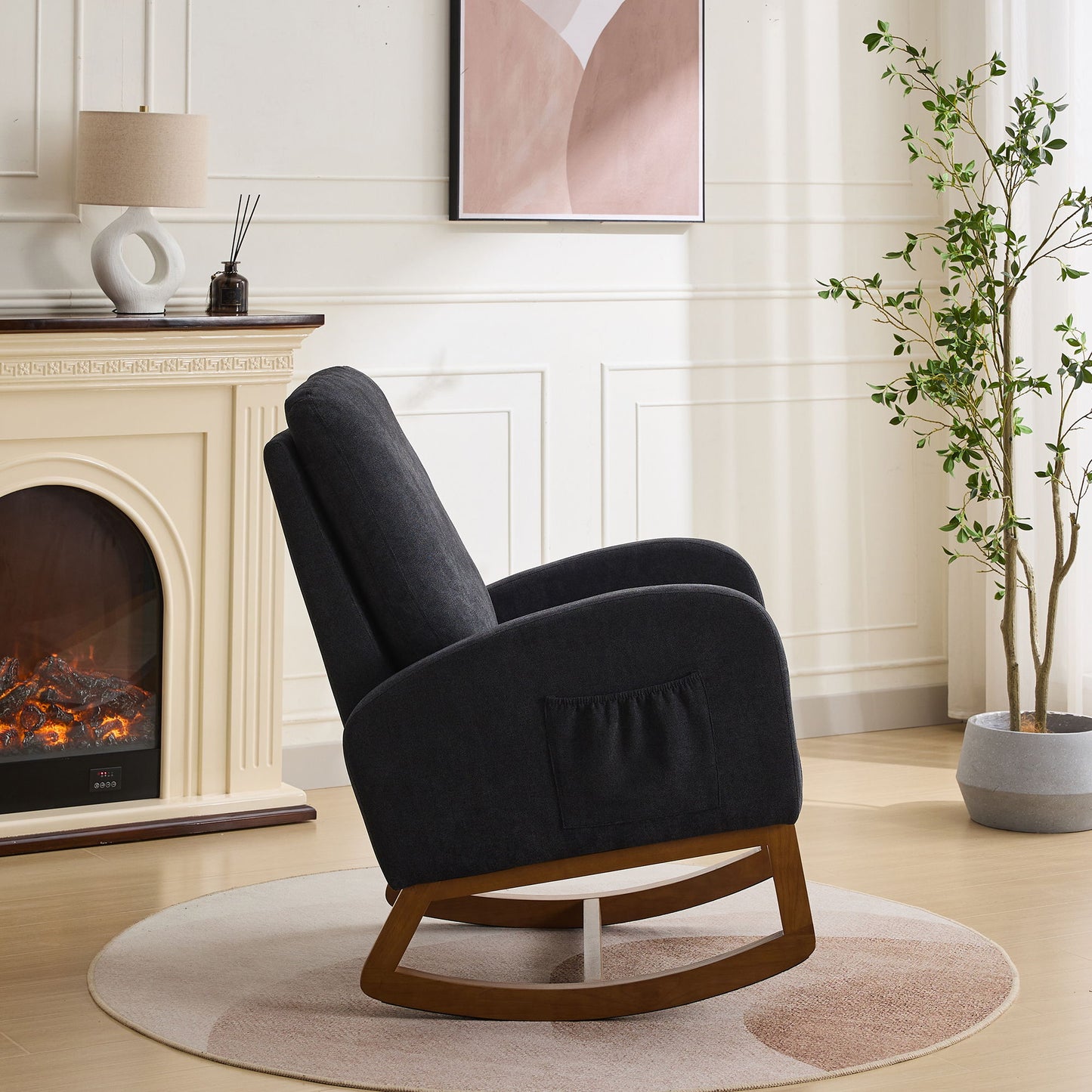 Rocking Glider Chair With High Back And Side Pocket
