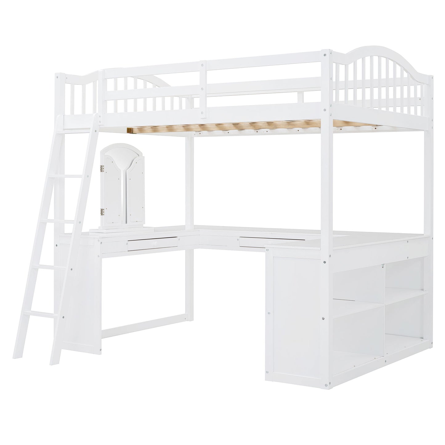Loft Bed With Drawers, Cabinet, Shelves With Desk