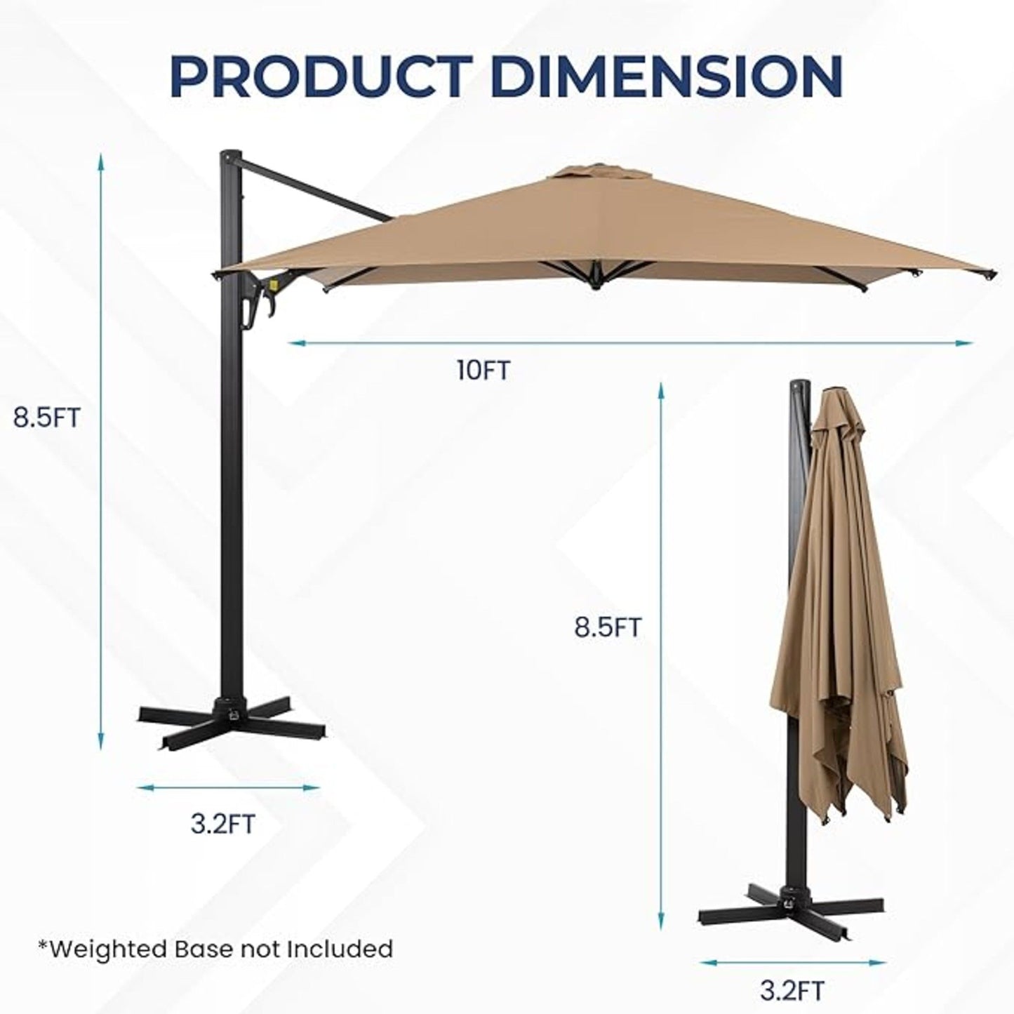 Round Cantilever Patio Umbrella With 360 Rotation & Infinite Tilt Adjustment