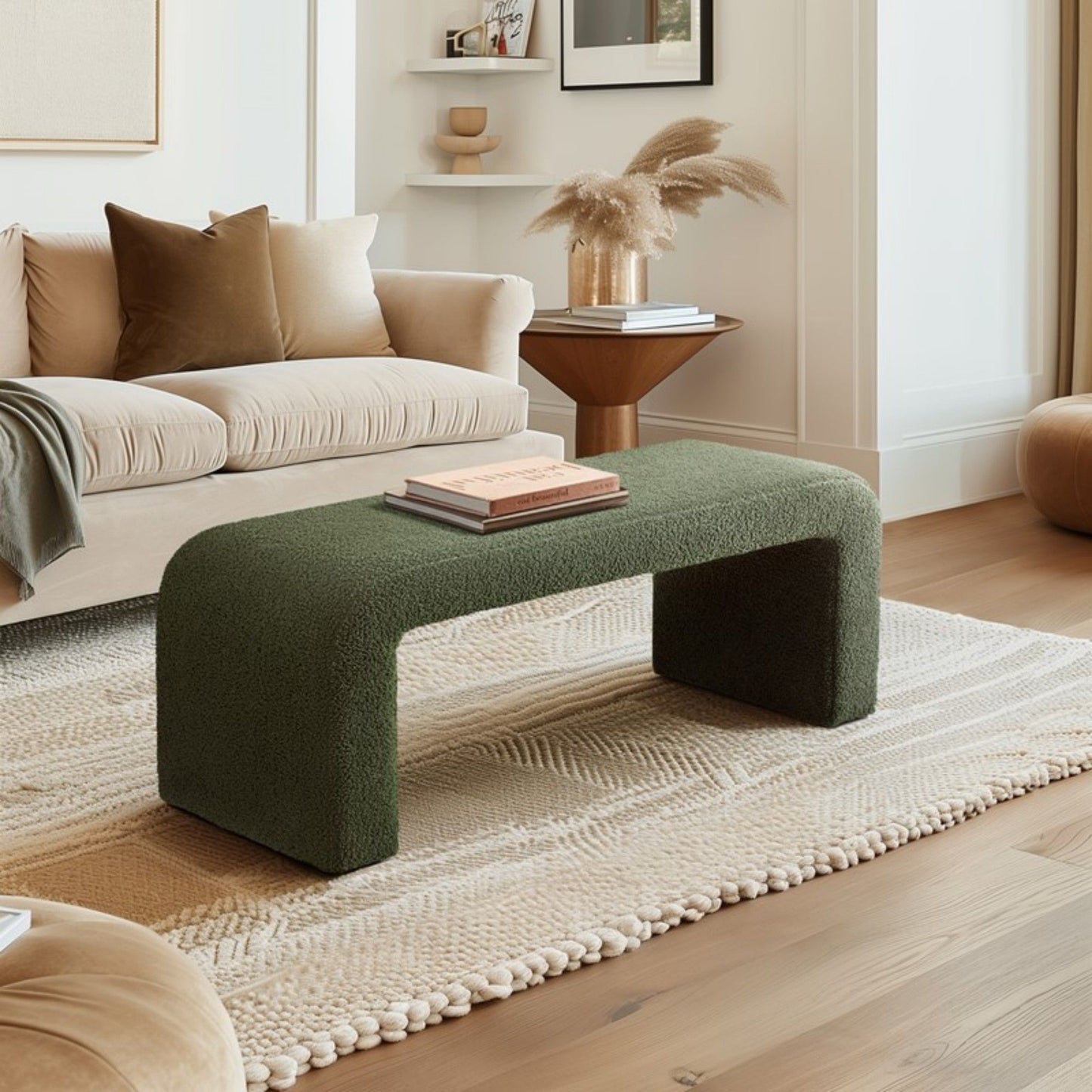 Modern Contemporary Boucle Waterfall Bench