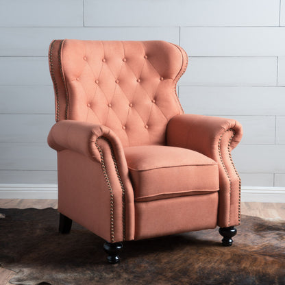 Contemporary Style Push Back Recliner With Button Tufted Stitching And Nailhead Trim