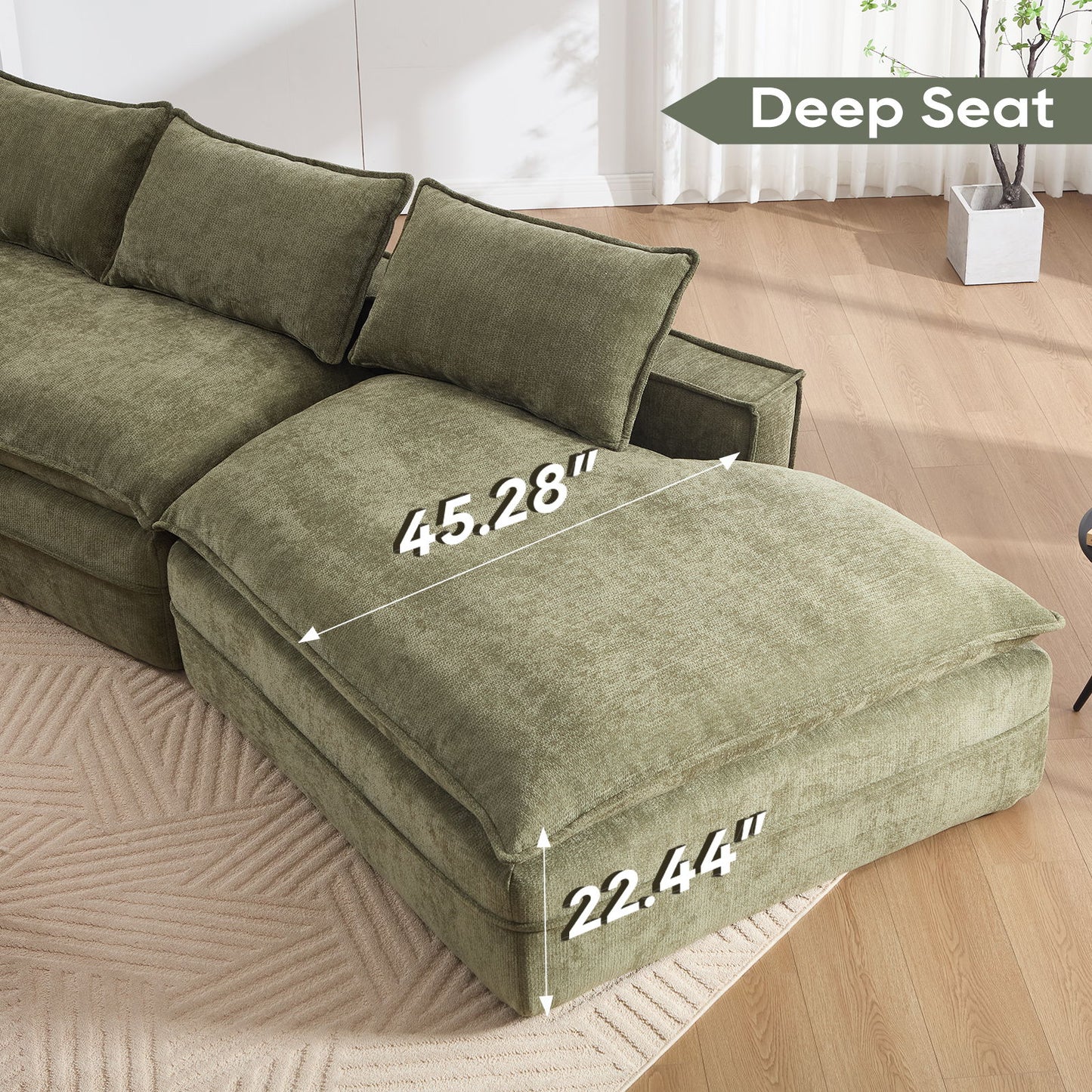 Modern Minimalist Modular Sectional Sofa With Deep Seats And Right Facing Chaise