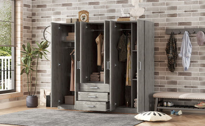 6 Doors Wooden Wardrobe Storage For Bedroom With Big Drawers