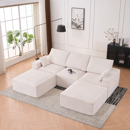 Modular Sectional Sofa With Ottoman, USB And Type C Charger, Petal Armrest Design
