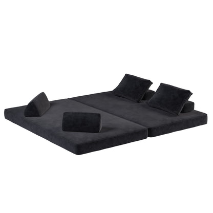 Multifunctional Convertible Sofa Bed With 2 Tumbler Backrests And 2 Pillows, Deep Seat Couch