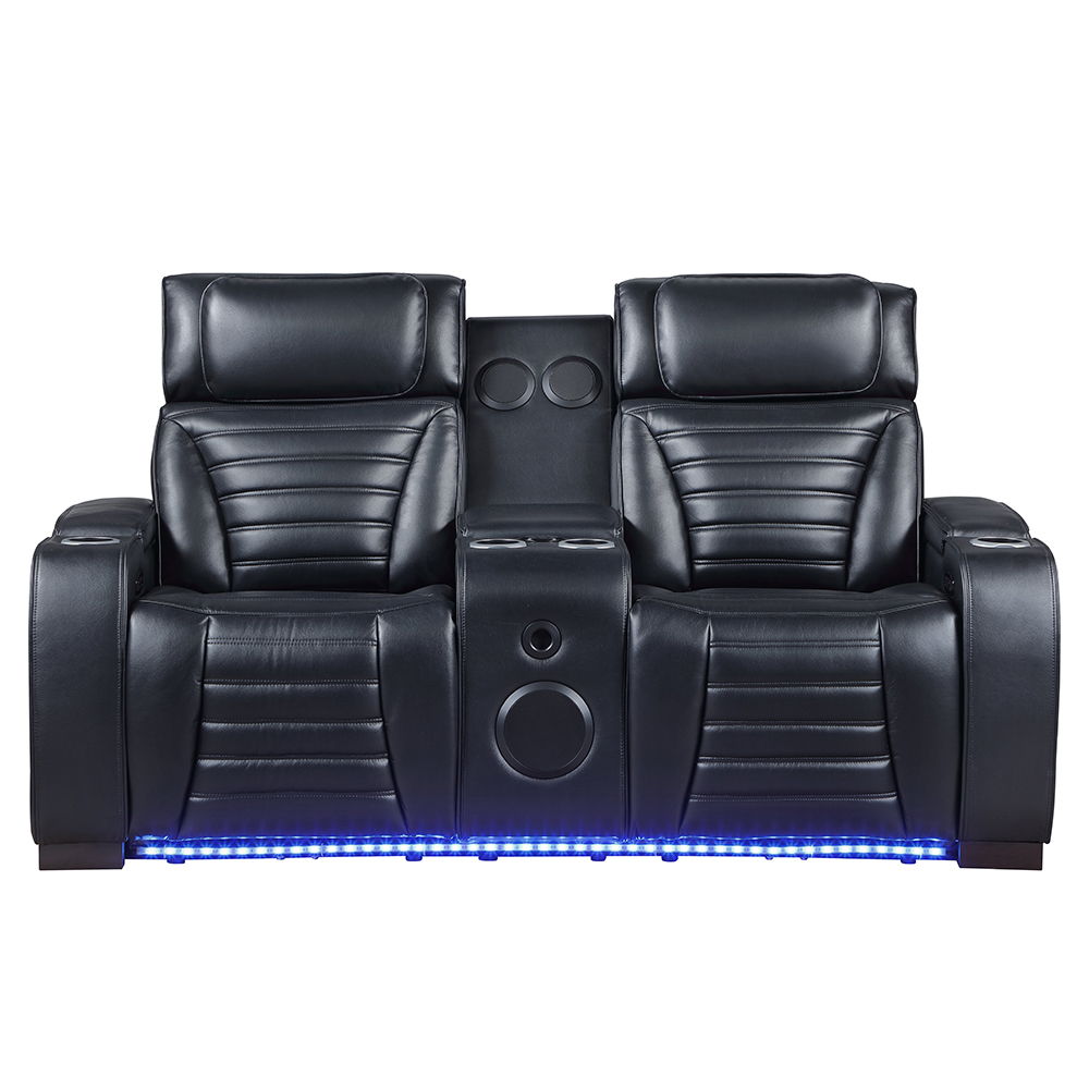 Ephron - Power Motion Loveseat With Console, Power Headrests, LED & Speakers - Black