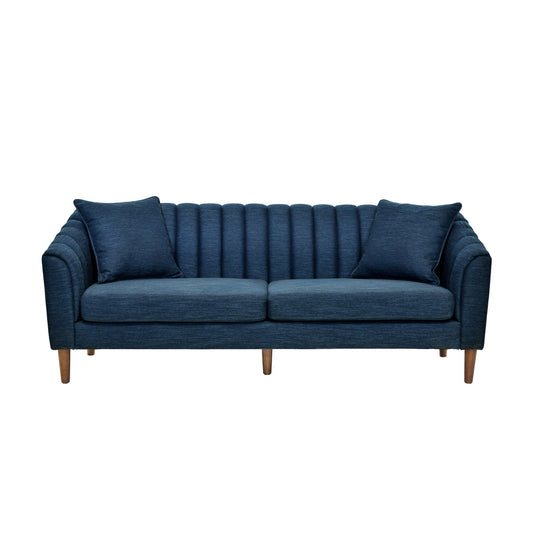 Contemporary 3 Seater Sofa With Button Tufted Design - Navy Blue