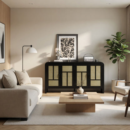 Sideboard Buffet Cabinet With 4 Doors & Adjustable Shelves - Black