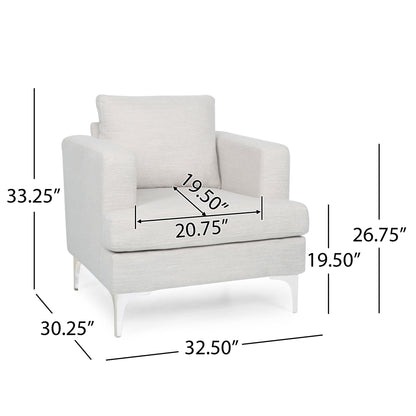 Upholstered Fabric Club Chair With Iron Legs - Beige