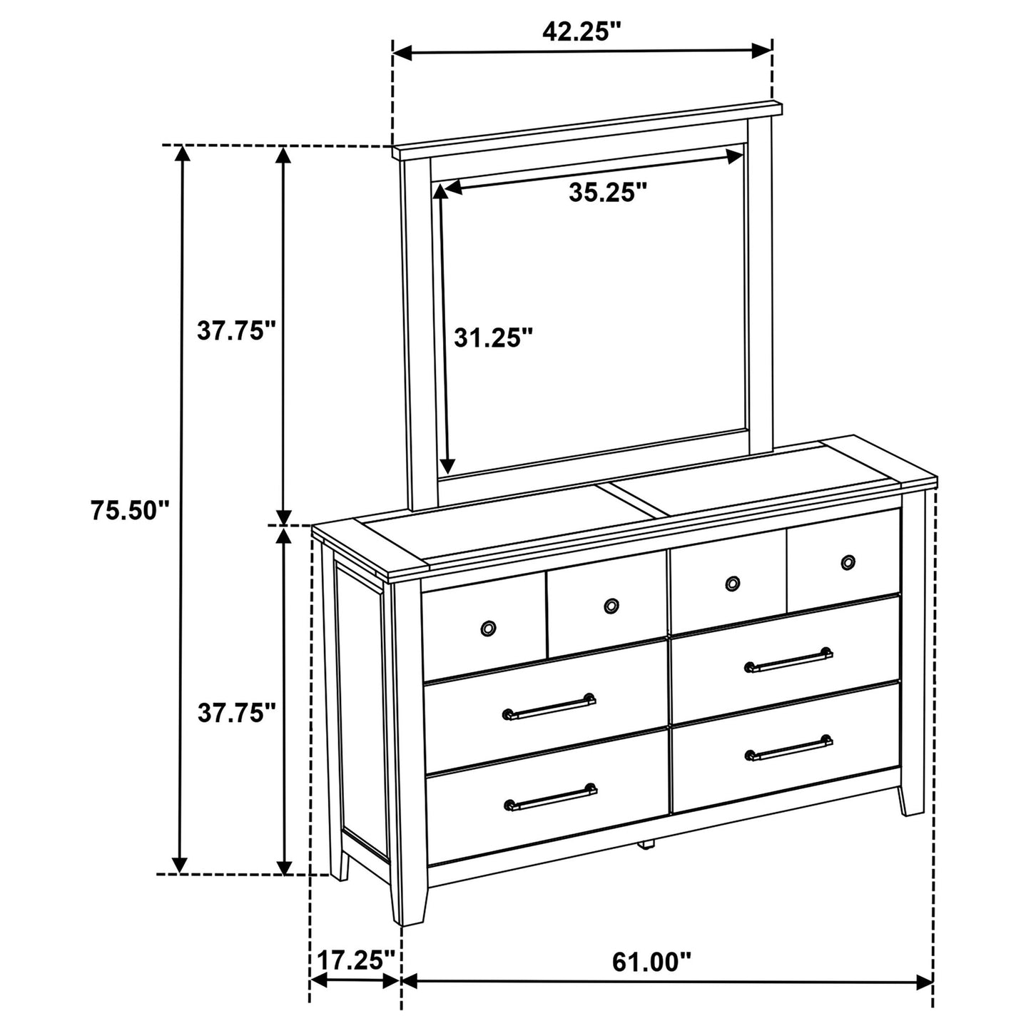 Pelton - 6 Drawer Dresser With Mirror - Oak