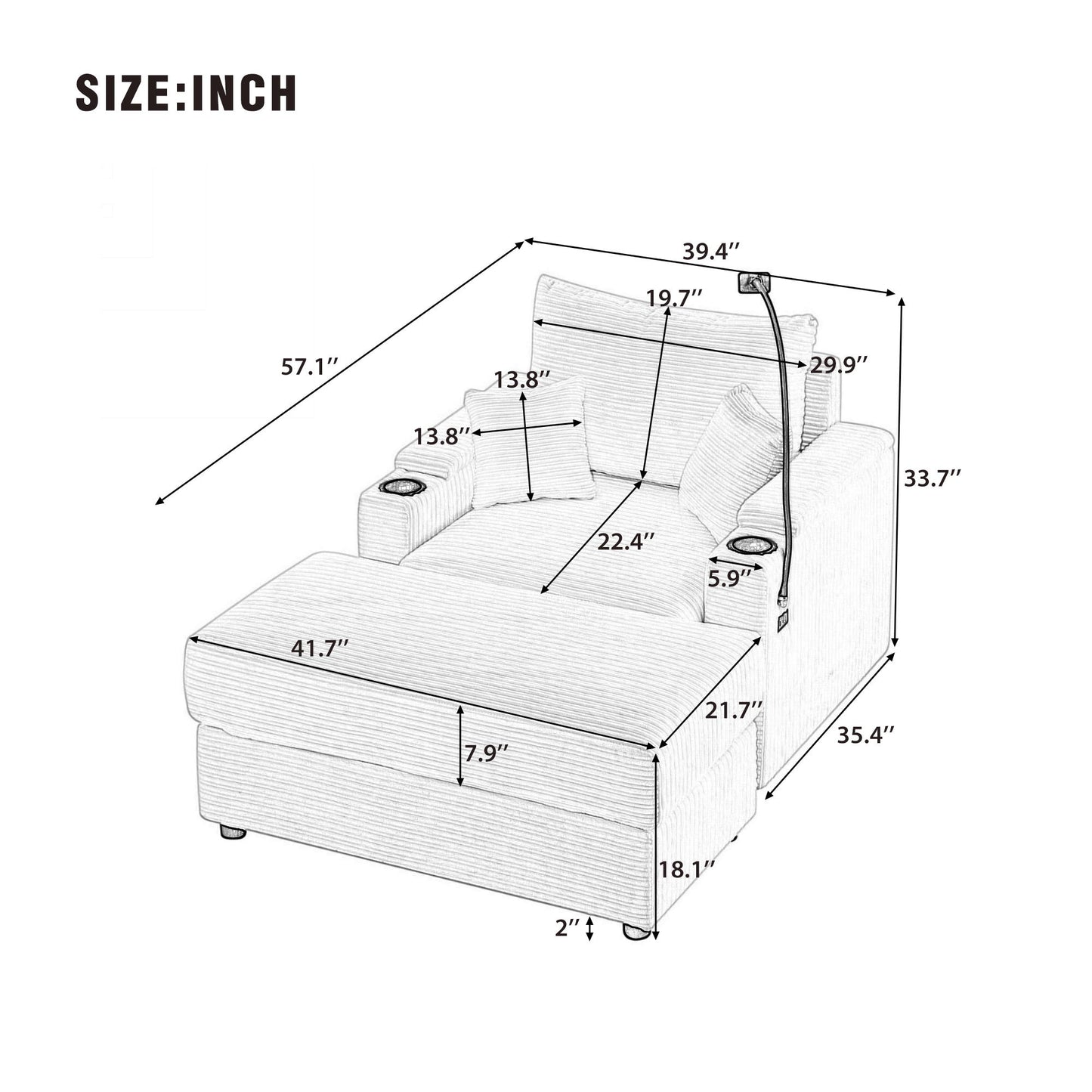 Modern Style Loveseat Sofa Sectional Sofa Couch With Storage Space, A Movable Ottoman, Two USB Ports, Two Cup Holders, A Phone Holder For Living Room