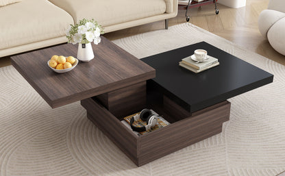 Rotatable Top Coffee Table, Modern Square Coffee Table With Wood Grain Design, 1 Hidden Storage Space For Living Room