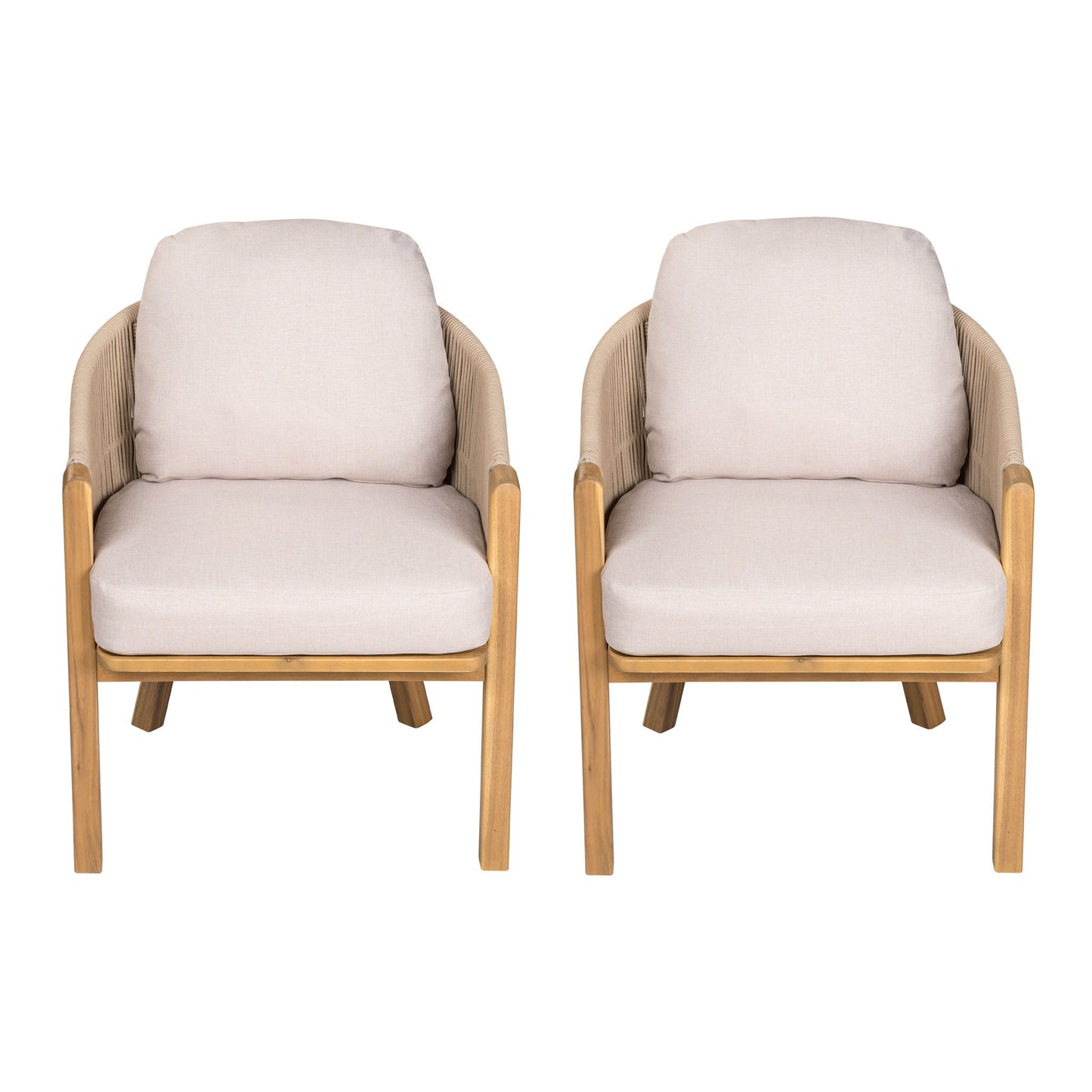 Grotta - Outdoor Dining Arm Chair (Set of 2) - Teak / Beige