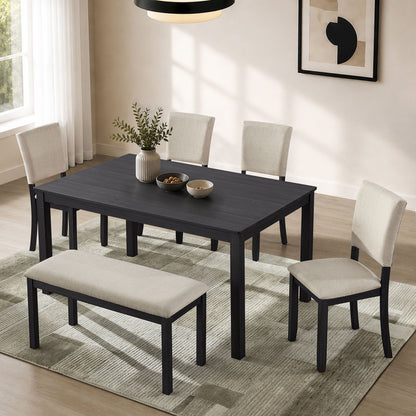 6 Piece Rectangular Kitchen Table Set With Bench