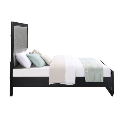 Nicola - Eastern King Bed - Silver Synthetic Leather & Black