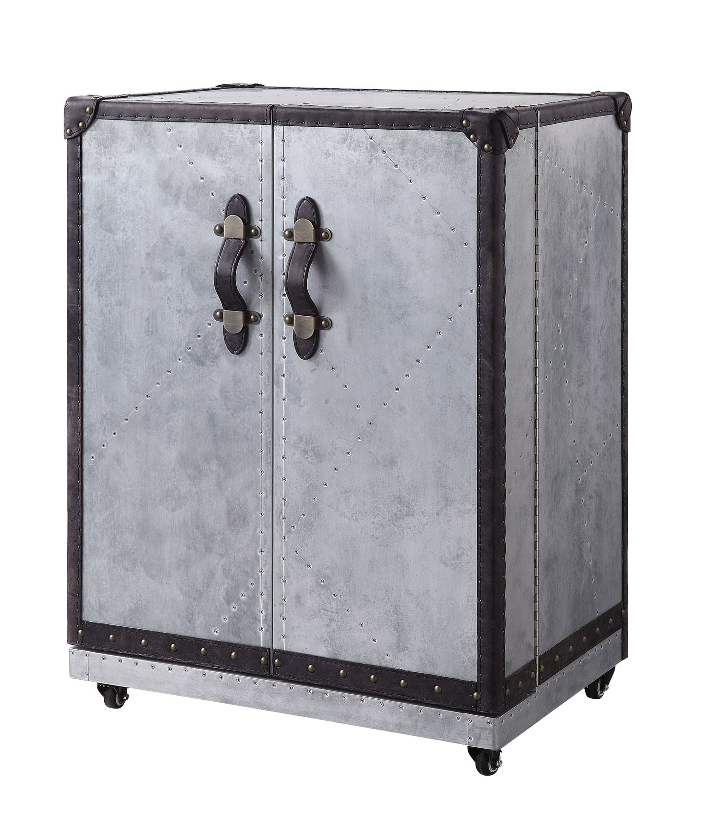 Brancaster - Wine Cabinet - Antique Ebony Top Grain Leather & Aluminum